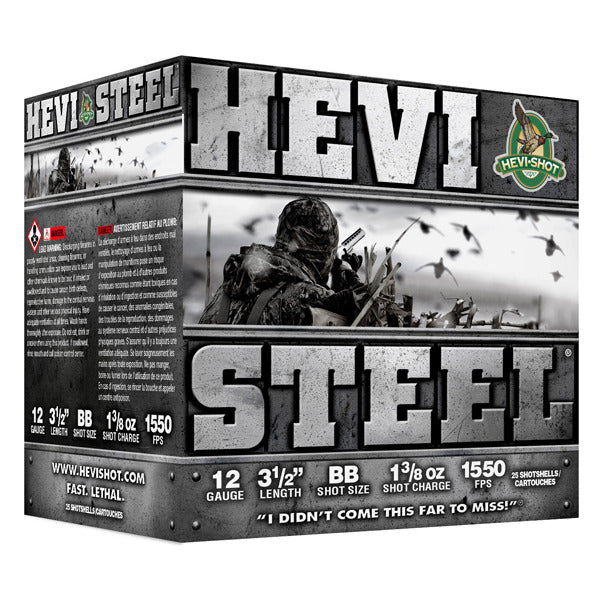 Hevi-Shot Hevi-Steel 12 Gauge Ammunition 3-1/2" #BB 1-3/8 oz 1550 fps Steel Steel Shot Box of 25