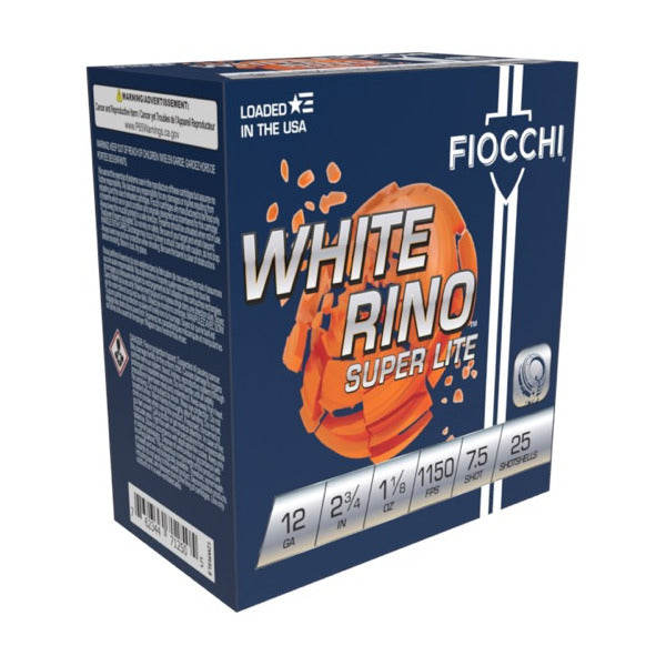 Fiocchi White Rino Super Lite 12 Gauge Ammunition 2-3/4" #7.5 1-1/8 oz 1150 fps Case of 250