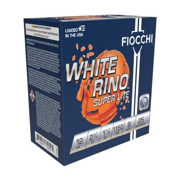 Fiocchi White Rino Super Lite 12 Gauge Ammunition 2-3/4" #8 1-1/8 oz 1150 fps Case of 250