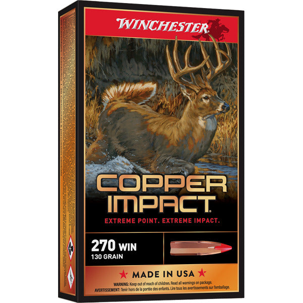 Winchester Power Point 270 Winchester Ammunition 130 Grain Copper Impact Copper Impact Polymer Tip Box of 20