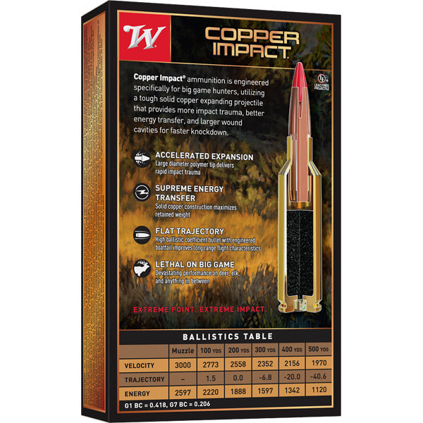 Winchester Power Point 270 Winchester Ammunition 130 Grain Copper Impact Copper Impact Polymer Tip Box of 20