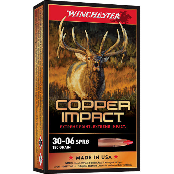 Winchester Power Point 30-06 Springfield Ammunition 180 Grain Copper Impact Copper Impact Polymer Tip Box of 20