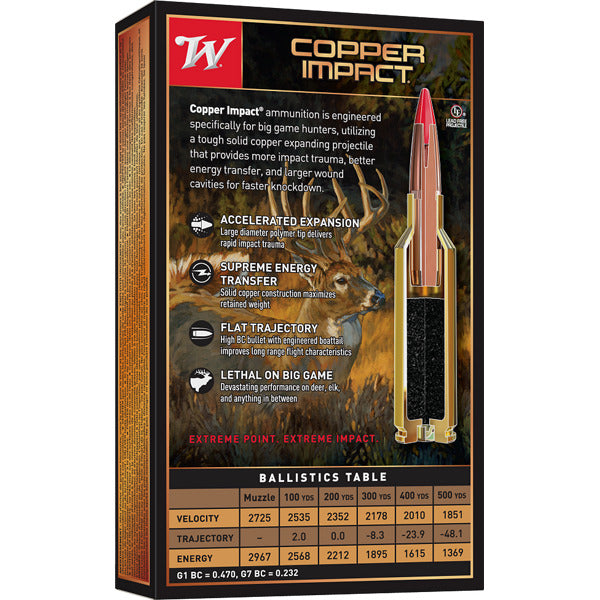 Winchester Power Point 30-06 Springfield Ammunition 180 Grain Copper Impact Copper Impact Polymer Tip Box of 20