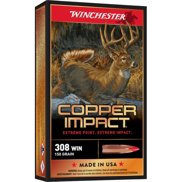 Winchester Power Point 308 Winchester Ammunition 150 Grain Copper Impact Copper Impact Polymer Tip Box of 20