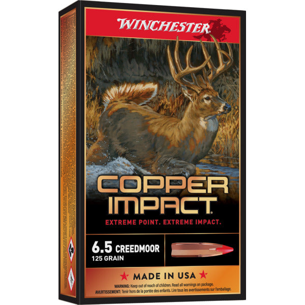 Winchester Power Point 6.5 Creedmoor Ammunition 125 Grain Copper Impact Copper Impact Polymer Tip Box of 20