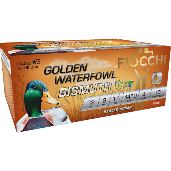 Fiocchi Golden Waterfowl 12 Gauge Ammunition 3" #4 1-3/8 oz 1450 fps Bismuth Box of 10