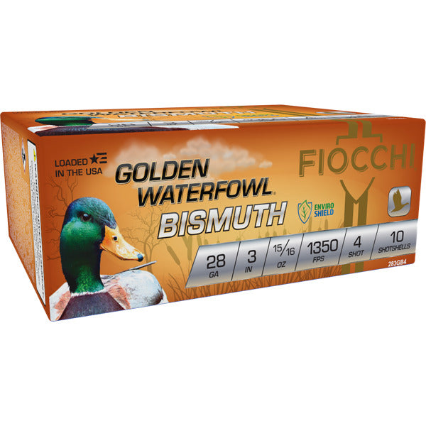 Fiocchi Golden Waterfowl 28 Gauge Ammunition 3" #4 15/16 oz 1350 fps Bismuth Box of 10
