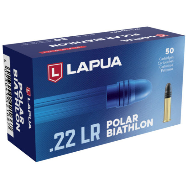 Lapua Polar Biathlon 22 Long Rifle Ammunition 40 Grain Lead Round Nose Box of 50
