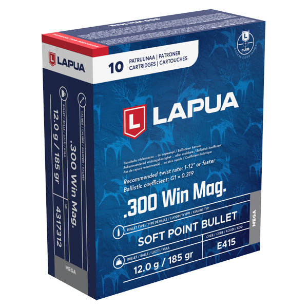 Lapua 300 Winchester Magnum Ammunition 185 Grain Mega Soft Point Box of 10
