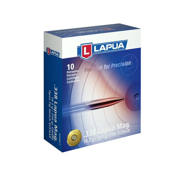 Lapua 338 Lapua Magnum Ammunition 250 Grain Scenar Open Tip Match Box of 10