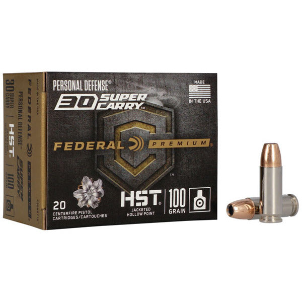 Federal Premium Personal Defense 30 Super Carry Ammunition 100 Grain HST Jacketed Hollow Point Box of 20