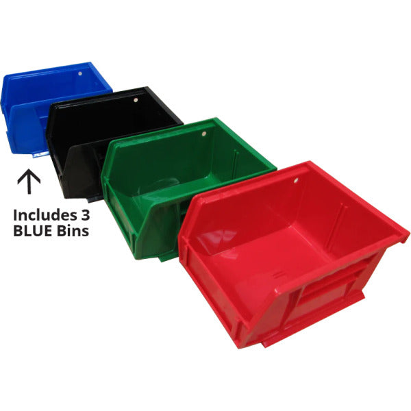 InLine Fabrication 12" AKRO Bin Mounting Rail w/ 3 Blue Bins