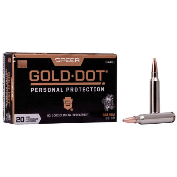 Speer Gold Dot 223 Remington Ammunition 62 Grain Bonded Jacketed Soft Point Box of 20