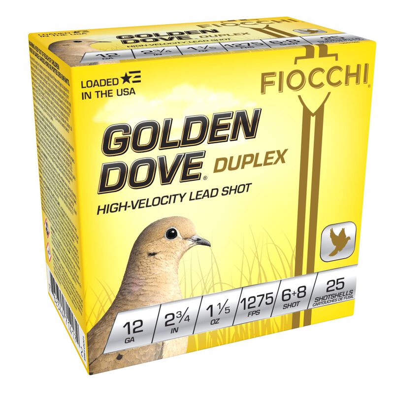 Fiocchi Golden Dove Duplex 12 Gauge Ammunition 2-3/4" #6 & #8 1-1/5oz Box of 25