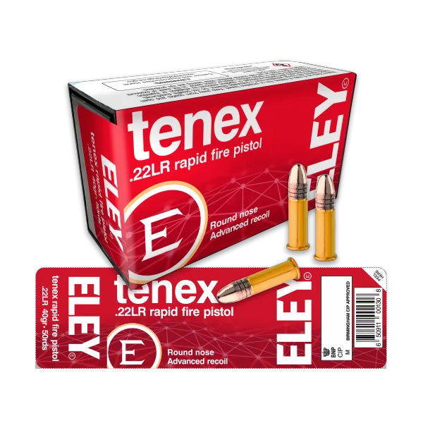 Eley Tenex Rapid Fire Pistol 22 Long Rifle Ammunition 40 Grain Round Nose Box of 50