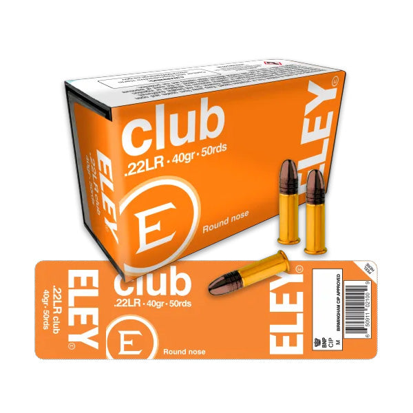 Eley Club 22 Long Rifle Ammunition 40 Grain Lead Round Nose Box of 50