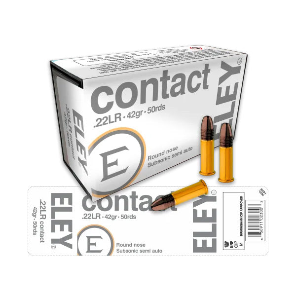 Eley Contact 22 Long Rifle Ammunition 42 Grain Lead Round Nose Box of 50