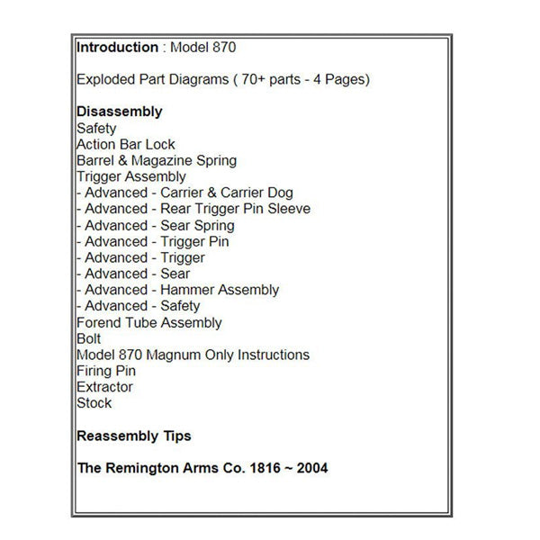 Gun Guides DISASSEMBLY & REASSEMBLY REMINGTON 870