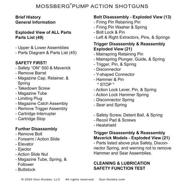 Gun Guides DISASSEMBLY & REASSEMBLY MOSSBERG 500