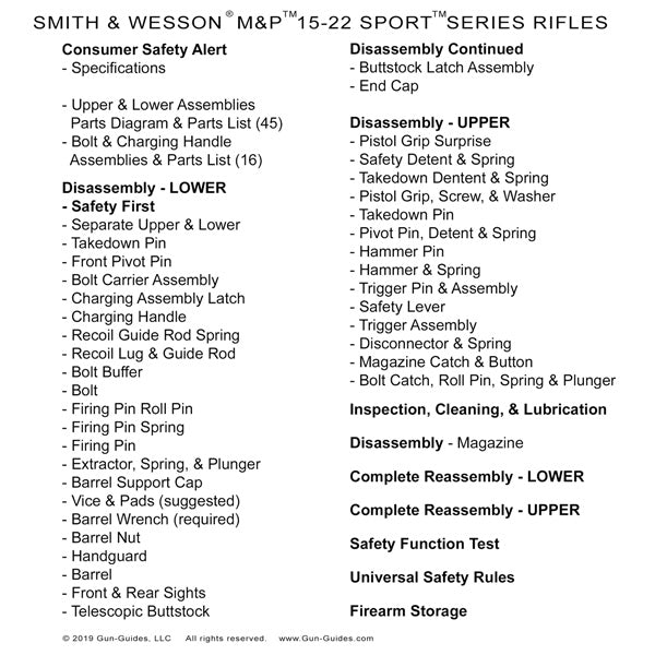 Gun Guides Disassembly & Reassembly Smith & Wesson® M&P® 15-22 Sport™ Series Rimfire Rifles