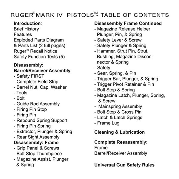 Gun Guides DISASSEMBLY & REASSEMBLY RUGER MARK IV