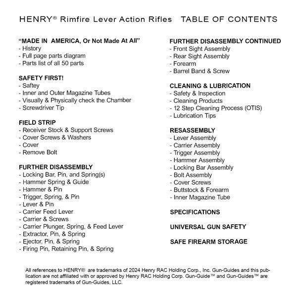 Gun Guides DISASSEMBLY & REASSEMBLY HENRY RIMFIRE LEVER ACTION RIFLES