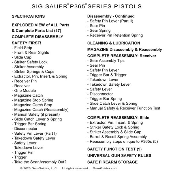 Gun Guides DISASSEMBLY & REASSMBLY SIG P365 PISTOL