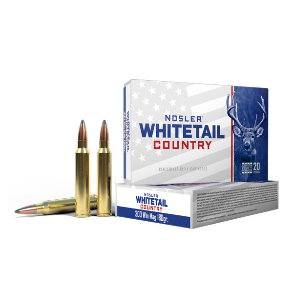 Nosler Whitetail Country 300 Winchester Magnum Ammunition 180 Grain Solid Base Spritzer Box of 20
