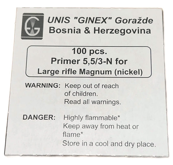 Unis Ginex Large Rifle Magnum Primers Nickel Plated Case of 5000